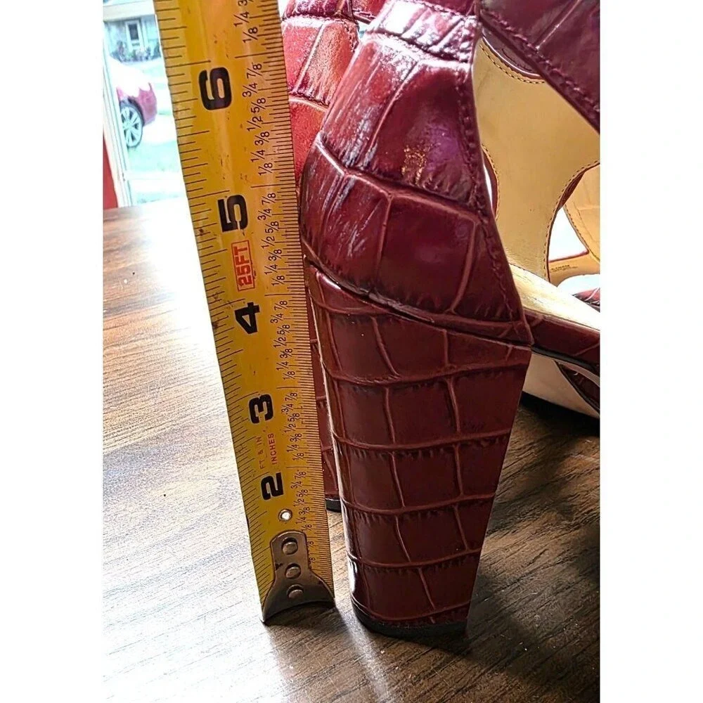 Michael Kors Red‎ Croc Embossed T-Strap High Heel Sandals 9.5M
